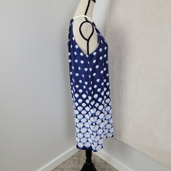 London‎ Times Navy/White Tropical Ombré Shell Print Linen Blend Mini Dress Sz 8 - Picture 4 of 10
